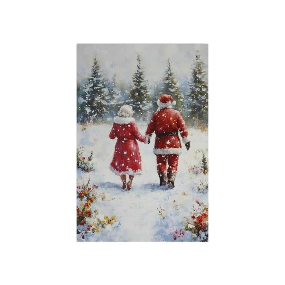 Santa Claus and Mrs Claus Unframed Canvas Wall Art  16" X 24"
